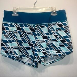 Brooks Running Shorts with Liner Brief Lined Teal Green Geometric Women's Large
